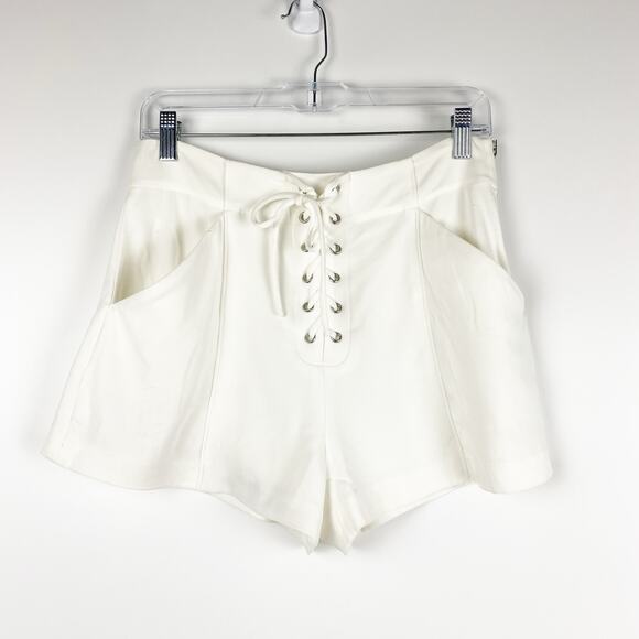 A.L.C. Kyle Crepe White Lace-Up Shorts High Waist Pockets Women’s Size 8 - Picture 3 of 11